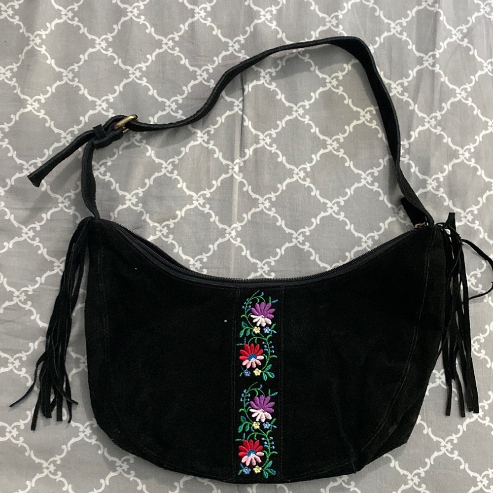 Black leather hobo bag Y2K